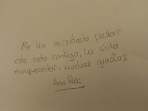 Mensaje para la psicóloga de una asistente a la charla